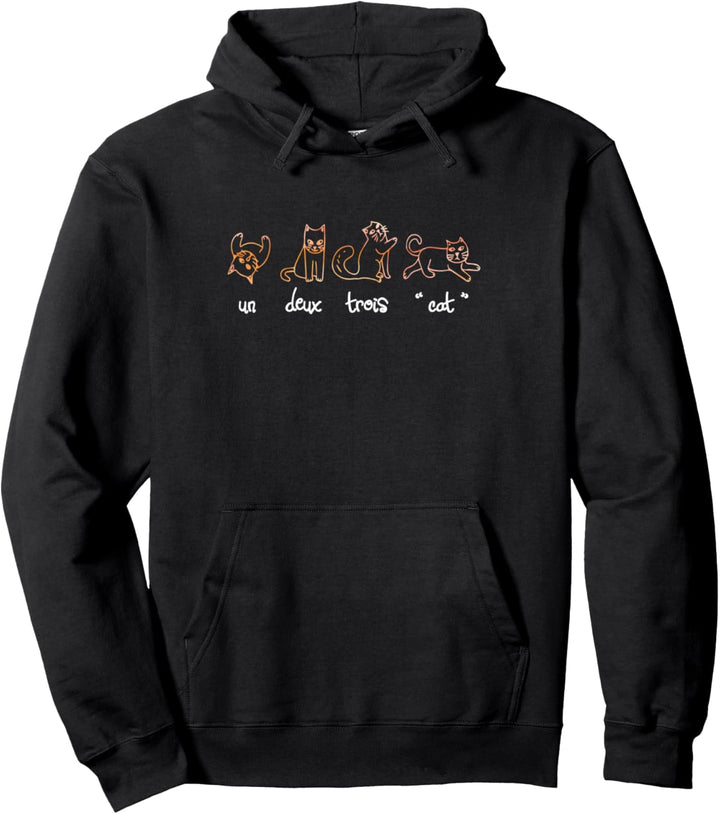 Un Deux Trois Cat - French Kitty Lover Adorable Pullover Hoodie
