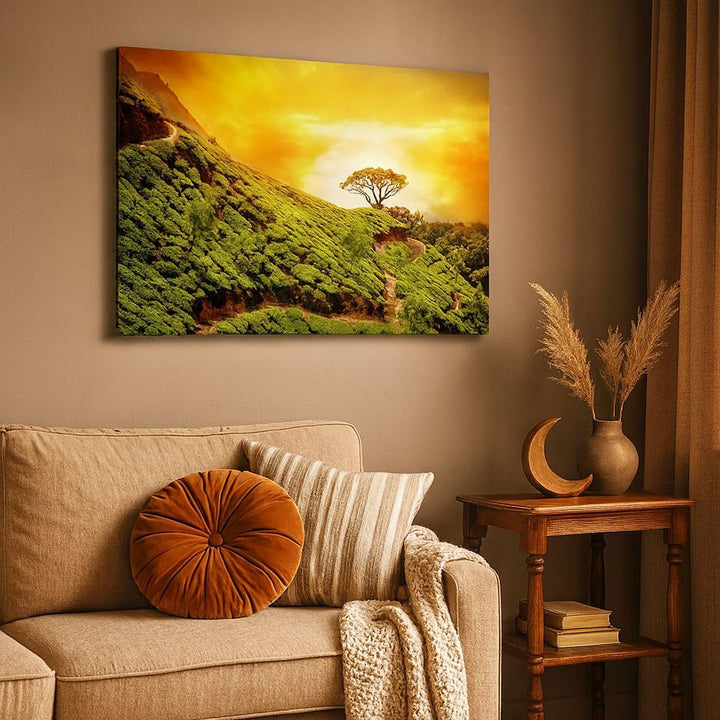 ARTTOR Bilder auf Leinwand 100x70cm Leinwandbild Berg Baum Pfad Hügel Gross Wanddeko Bild Schlafzimm