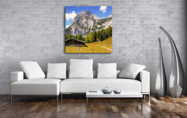 verlassene Hütte in den Bergen Format: 70x70 als Leinwandbild, Motiv fertig gerahmt auf Echtholzrahm