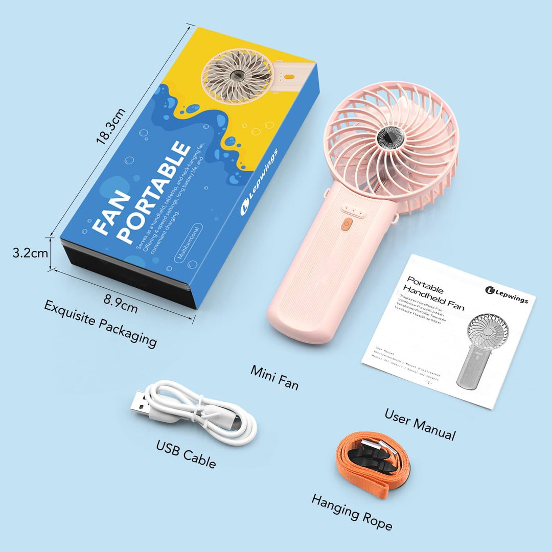 Lepwings Handventilator, Mini Ventilator USB Wiederaufladbar, 5,5-16 Std. Laufzeit, 4 Windgeschwindi