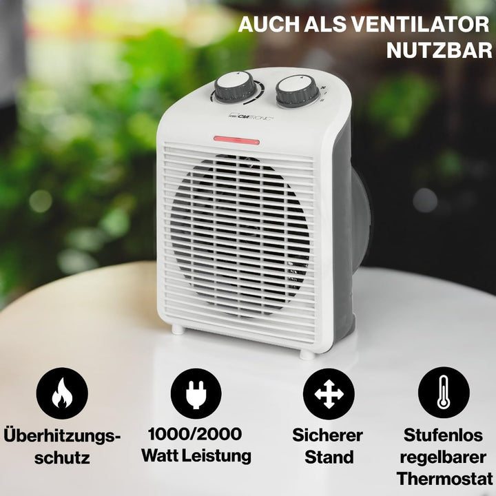 Clatronic® mobiler &amp; kompakter Heizlüfter | Heizlüfter 2000W &amp; 1000W | Heizkörper mit Ventilatorfunk