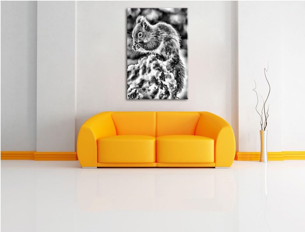 Pixxprint Kleines Eichhörnchen im Winter als Leinwandbild/Grösse: 100x70 cm/Wandbild/Kunstdruck/fert