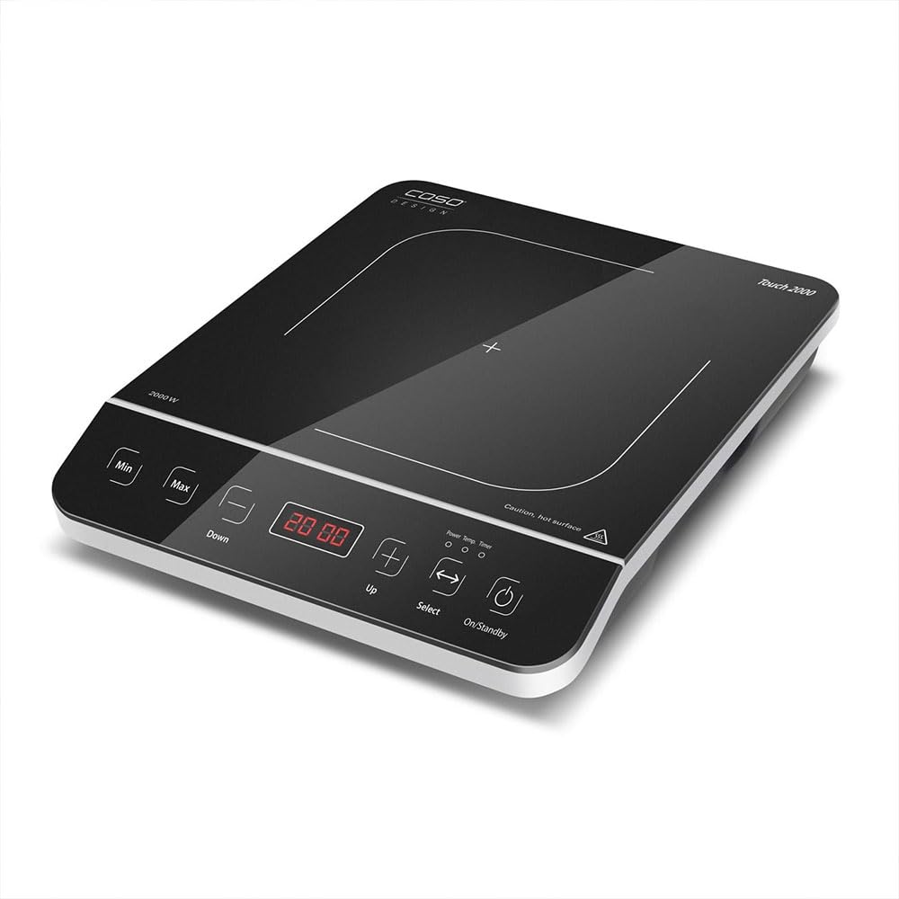 CASO Touch 2000 - Einzelinduktionskochfeld, 2000 Watt, automatische Topferkennung, 10 Temperaturstuf