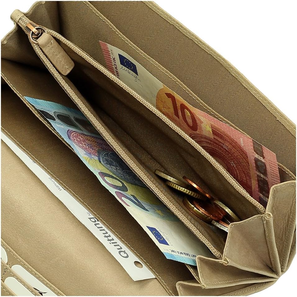 Luxus Leder Damen Geldbörse Portemonnaie Geldbeutel XXL mit Druckknopf 19 cm Farbe Sand, Sand