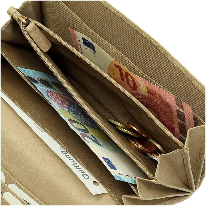 Luxus Leder Damen Geldbörse Portemonnaie Geldbeutel XXL mit Druckknopf 19 cm Farbe Sand, Sand