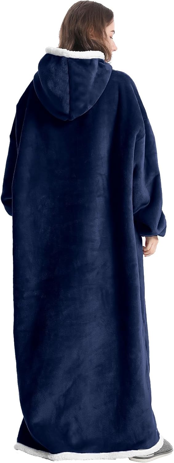 FEELJAM Decke Hoodie Decke mit Ärmeln und Kapuze Marineblaue Wolldecke mit Ärmeln tragbare Decke für