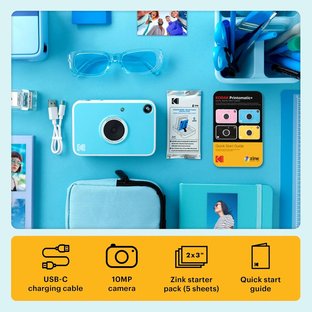 Kodak Printomatic+ Sofortbild Digitalkamera Starter-Set mit Tragetasche (Blau) und 20er Zink-Fotopap