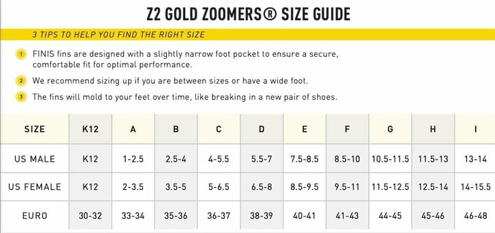 Finis Z2 Gold H Training Fins, Yellow/Black, M: 7-8.5/F: 8-9.5