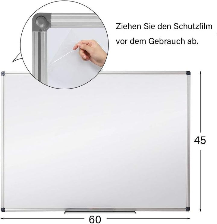 XIWODE Whiteboard 60cm x 45cm mit Stiftablage, Pinnwand Tafel, Magnettafel, Magnetpinnwand, beschrei