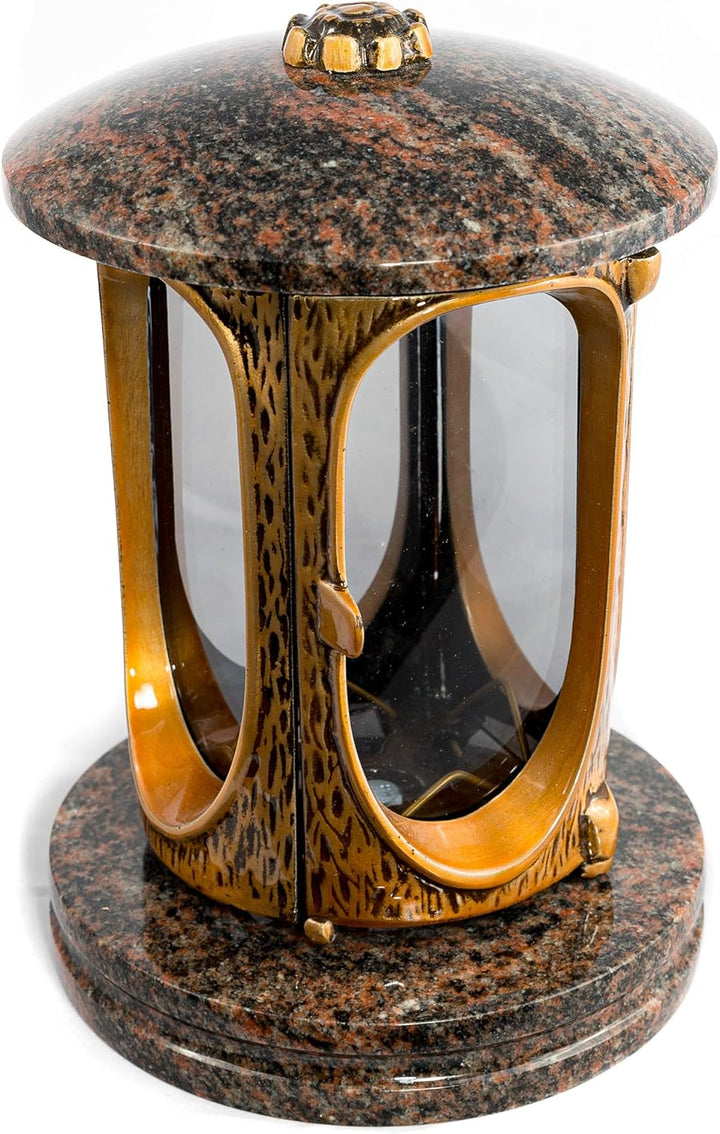 Stilvolle Grablaterne Elégant Granit Aurora India Höhe 23 cm/Ø 15 cm Grableuchte Grablicht Grablampe