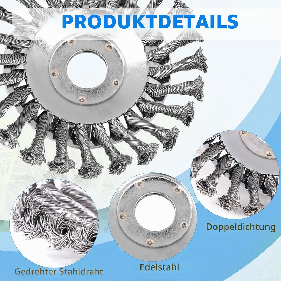 SWAWIS 2 Stück Profi Unkrautbürste für Freischneider 150×25,4mm Drahtbürste Freischneider Wildkrautb