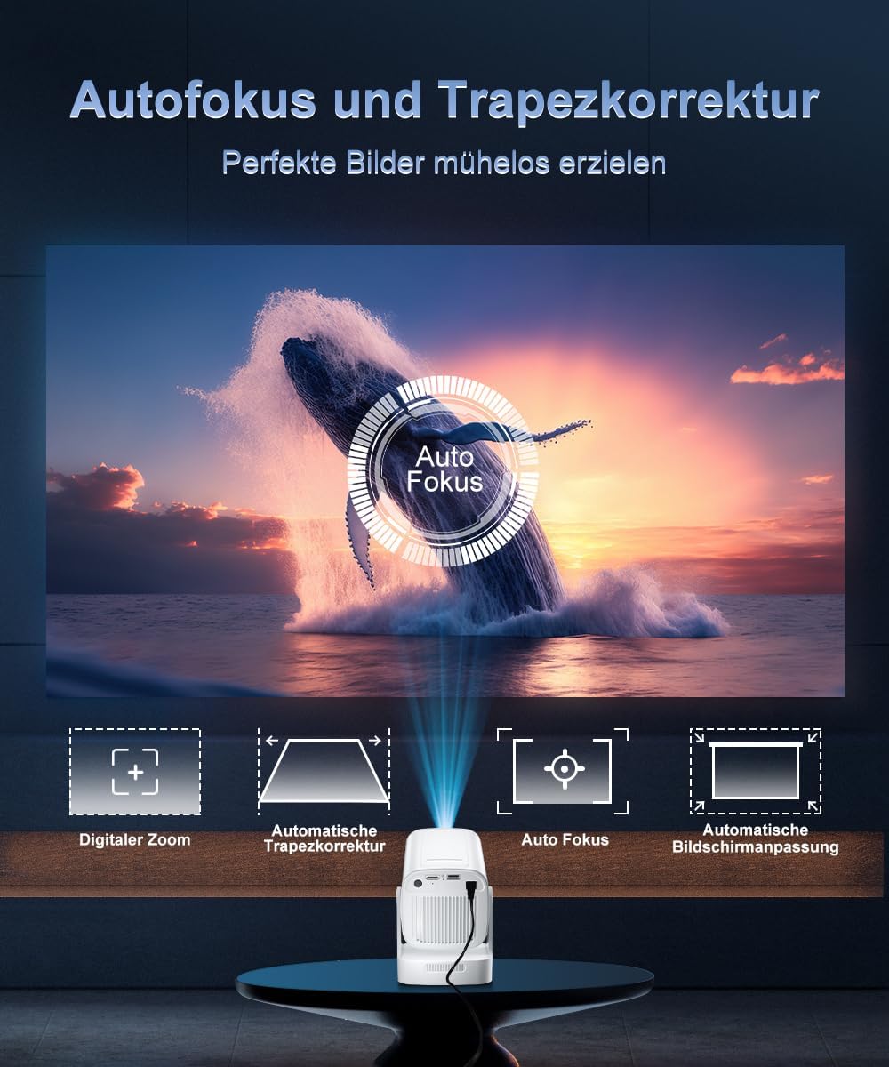 Beamer 4K HY260pro,Mini Beamer heimkino mit WiFi 6 Bluetooth 5.4,1080P Full HD mit Android TV,180° R