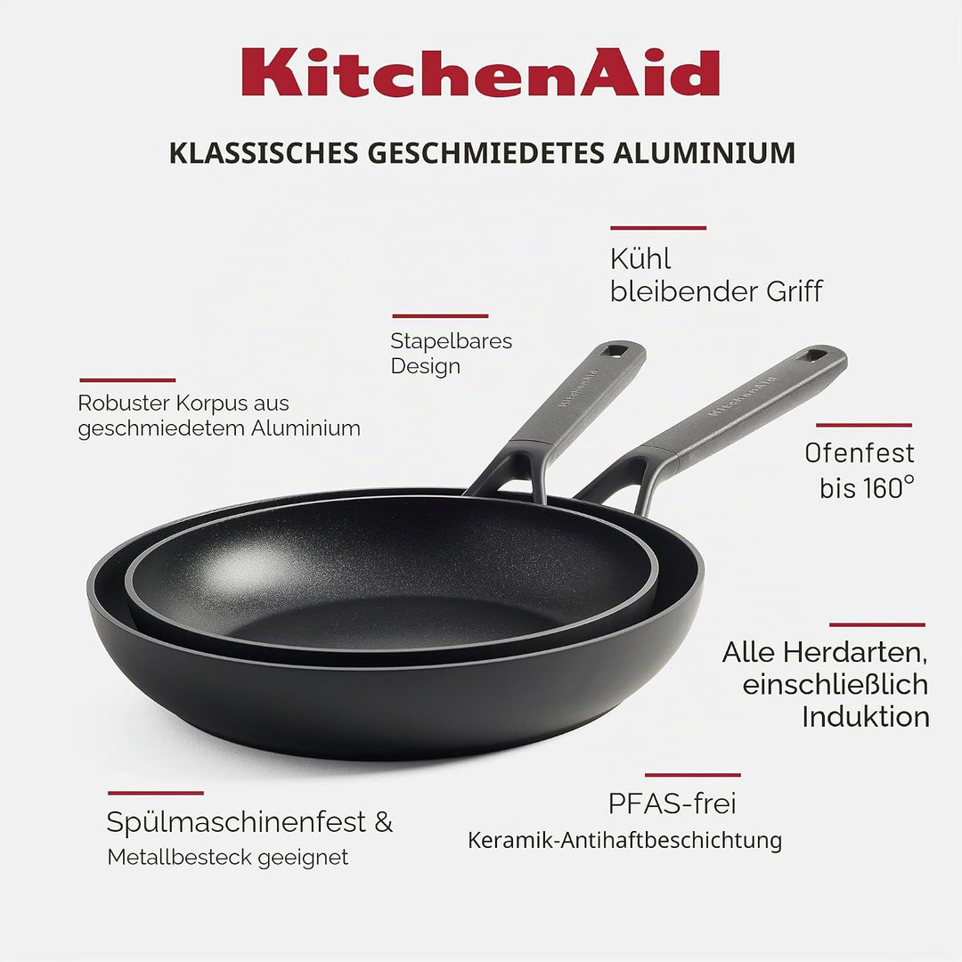 KitchenAid Classic Bratpfannen-Set 20cm, 24cm und 28cm, Hart Anodisiert, PFAS-freie Gesunde Keramisc