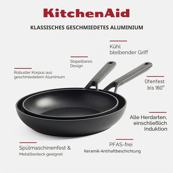KitchenAid Classic Bratpfannen-Set 20cm, 24cm und 28cm, Hart Anodisiert, PFAS-freie Gesunde Keramisc