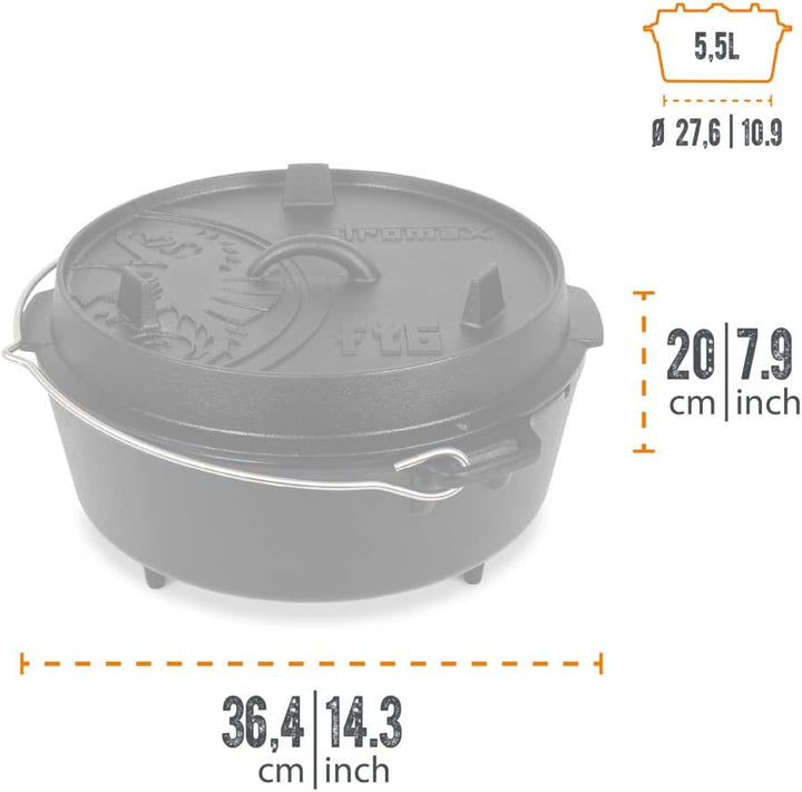 Petromax Feuertopf (Dutch Oven) Set´s (FT6, mit Standfüssen) | Original Gusseisen | mit Deckelheber