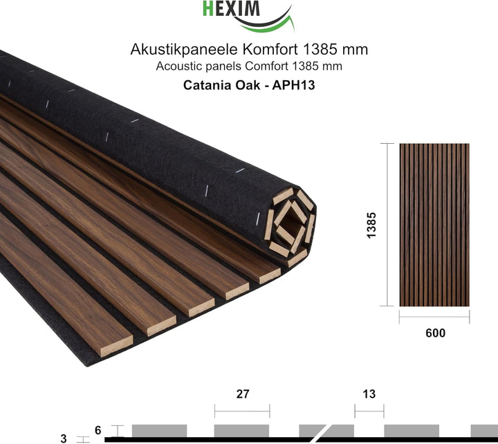 HEXIM Akustikpaneele 138,5x60cm Holz Comfort - flexible Holzpaneele Platten Lamellenwand MDF Wandpan
