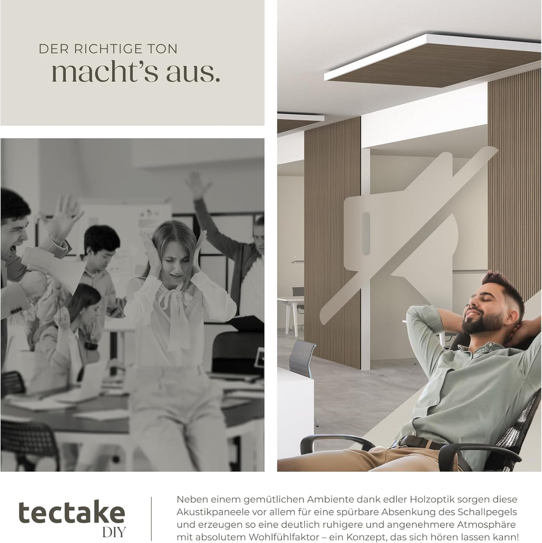 tectake® Akustikpaneele Echtholzfurnier 4er Set, effektiver Schallschutz, MDF, Schallabsorption, Sch