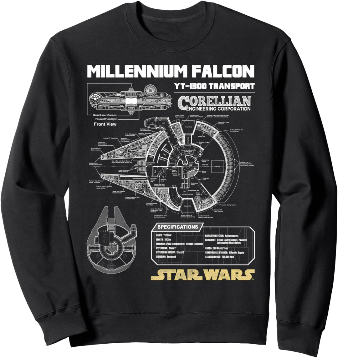 Star Wars Gold Millennium Falcon Schematics Sweatshirt