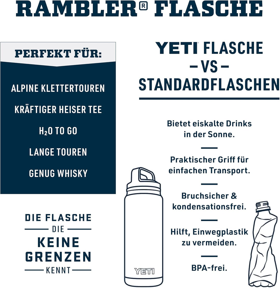 YETI Rambler Trinkflasche 18 oz (532 ml) Rescue Red – Edelstahl Trinkflasche, Wasserflasche Sport mi