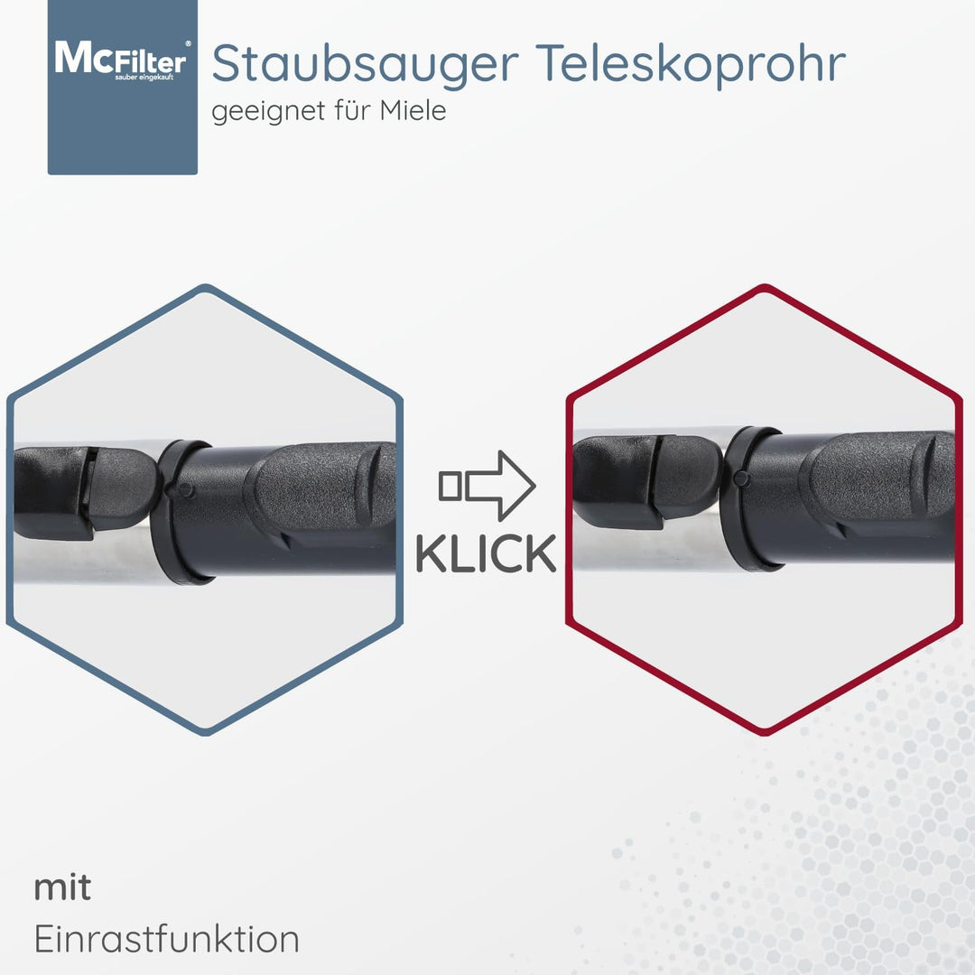 McFilter I Teleskoprohr kompatibel mit Miele S8340, S8360 Powerline, S8730 Staubsauger, Staubsaugerr