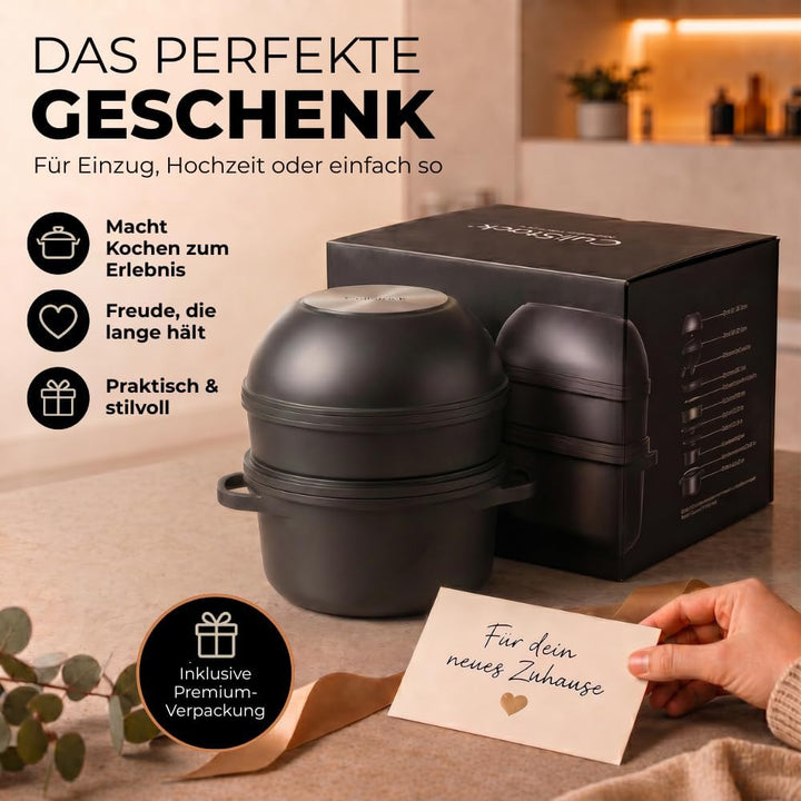 Pro Topf und Pfannenset 12-teilig Induktion, Abnehmbarer Griff, Stapelbar, Platzsparend, Backofenfes