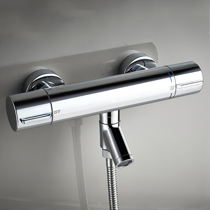 AFUDER Duschthermostat Mischbatterie 38℃ Schwarz Badewannen-Brausethermostat G 1/2" Zwei-Auslauf-Bra
