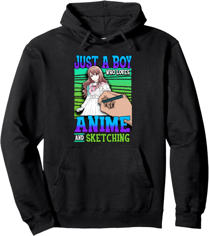 Anime Nur ein Junge, der Anime liebt und Kawaii Otaku skizziert Pullover Hoodie