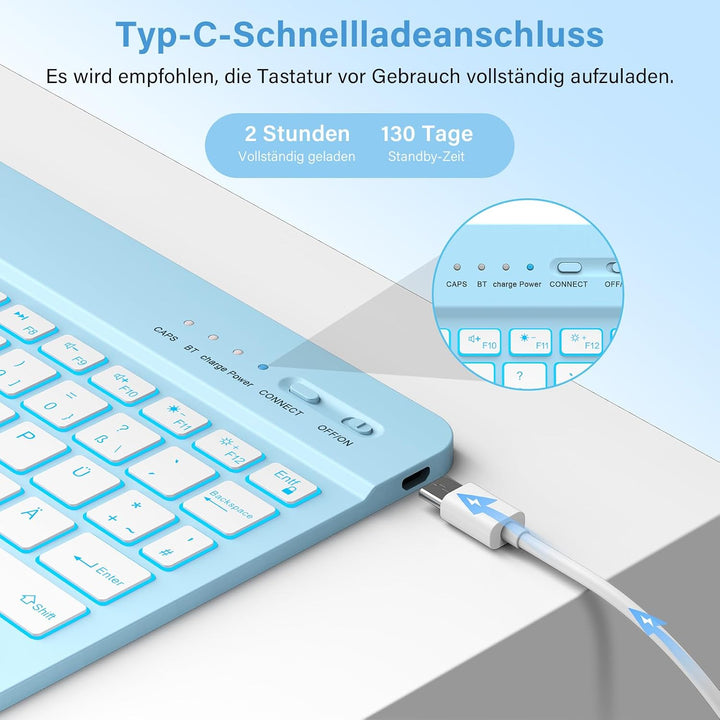 KBCASE Hülle mit Tastatur für iPad A16 11/10 Generation(11 Zoll 2025/10.9 Zoll 2022), 7 Farbige Bele