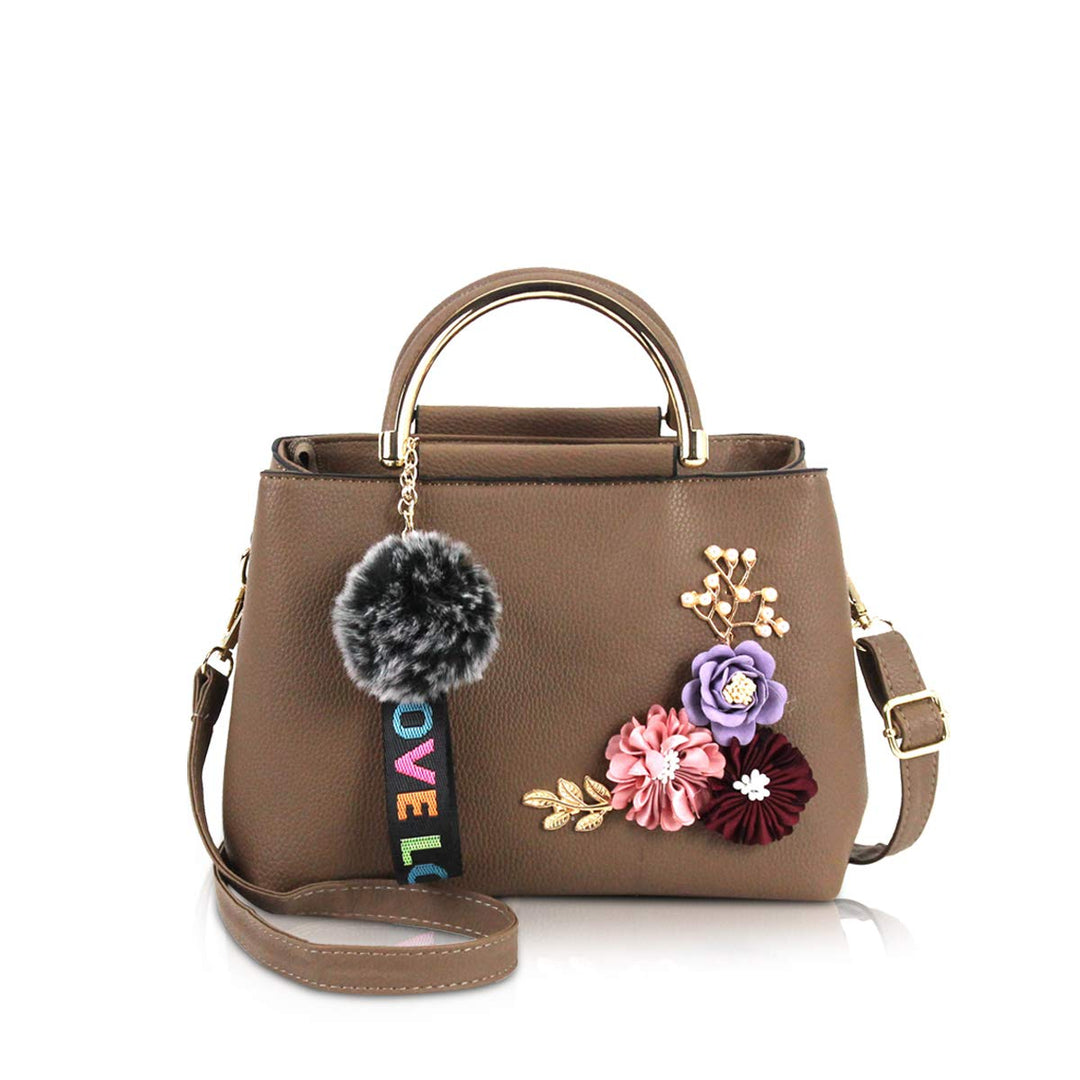 NICOLE & DORIS Damen Leder Handtasche Umhängetaschen mit Blume Jahrgang Griff Tasche Designer Tote G