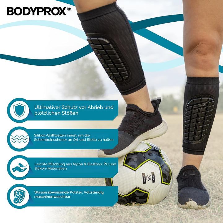 Bodyprox Fussball-Schienbeinschoner für Männer, Frauen und Jugendliche S Schwarz, S Schwarz