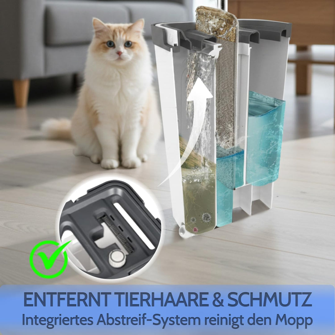 Allyson® Wischmopp Set Bodenwischer inkl. 5 Mops, 3-Kammer Wischmopp Set mit Eimer, Mob Wischer mit
