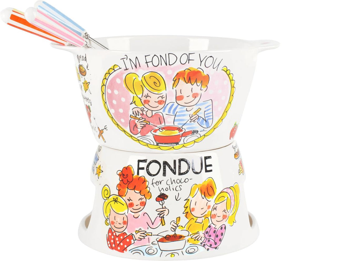 Blond Amsterdam Fondue-Set Eben Quatschen – Keramik-Set mit 6 Gabeln – für Käse &amp; Schokolade – handb