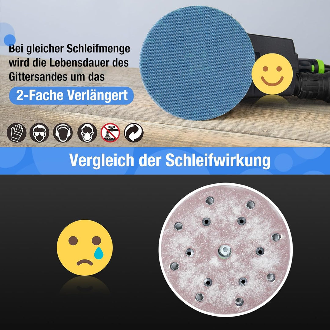 150 mm Schleifpapier P320 Blau Maschenscheibe 150mm Klett 40 Stück Staubfreies Gitterschleifpapier f