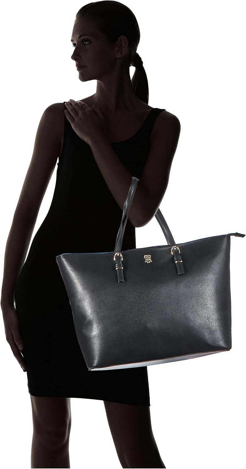 Tommy Hilfiger Damen Handtasche TH Timeless Med Tote aus Kunstleder, Schwarz (Black), Onesize Einhei