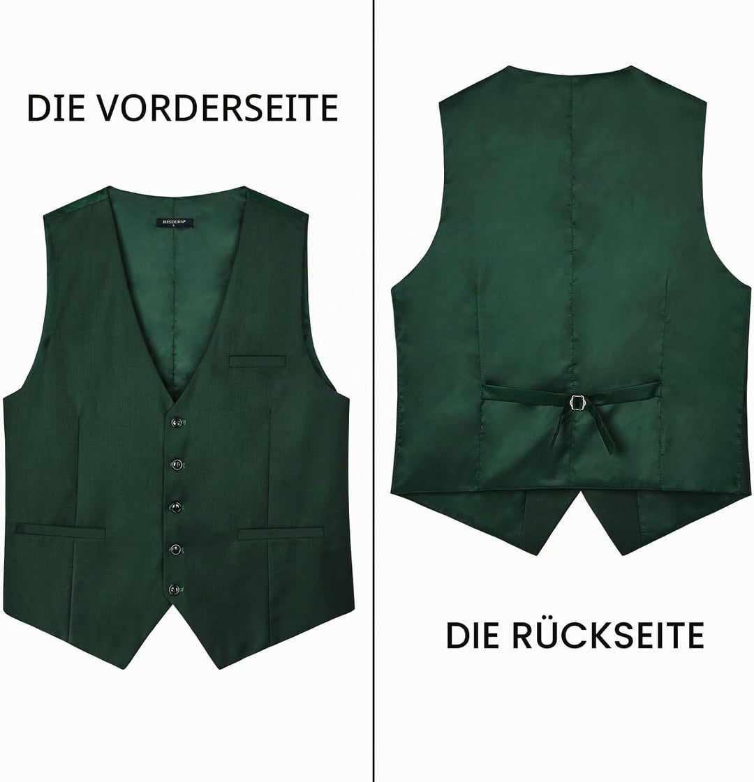 HISDERN Herren Formale Hochzeit Party Weste Baumwolle Einfarbig Weste XXL Waldgrün, XXL Waldgrün