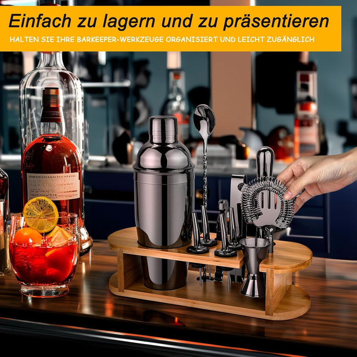 Cocktail Shaker Set Barkeeper Set mit Ständer, Edelstahl Drink Mixer Set mit allem wichtigen Zubehör