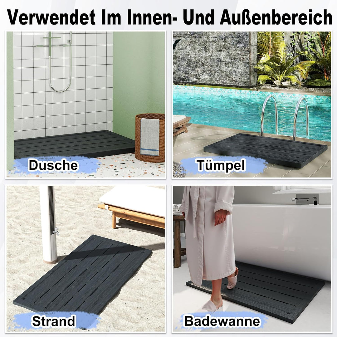 AufuN Bodenelement WPC Anti Rutsch für Gartendusche, Solardusche, Poolleiter oder Pool, Anthrazit Bo