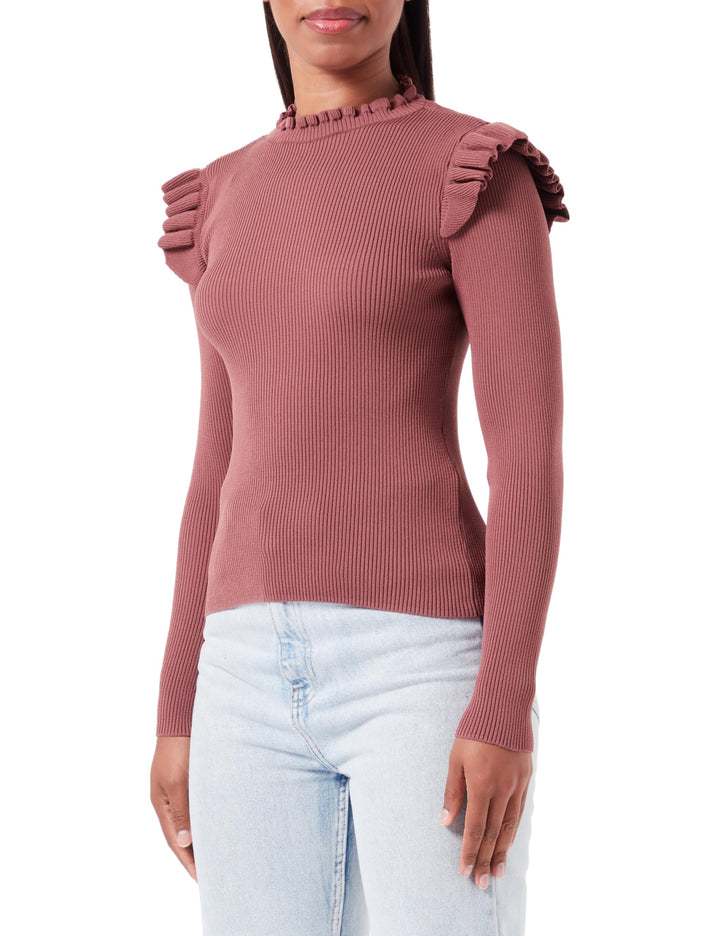 ONLY Female Strickpullover Gerüschter Oberteil mit Langen Ärmeln S Rose Brown, S Rose Brown