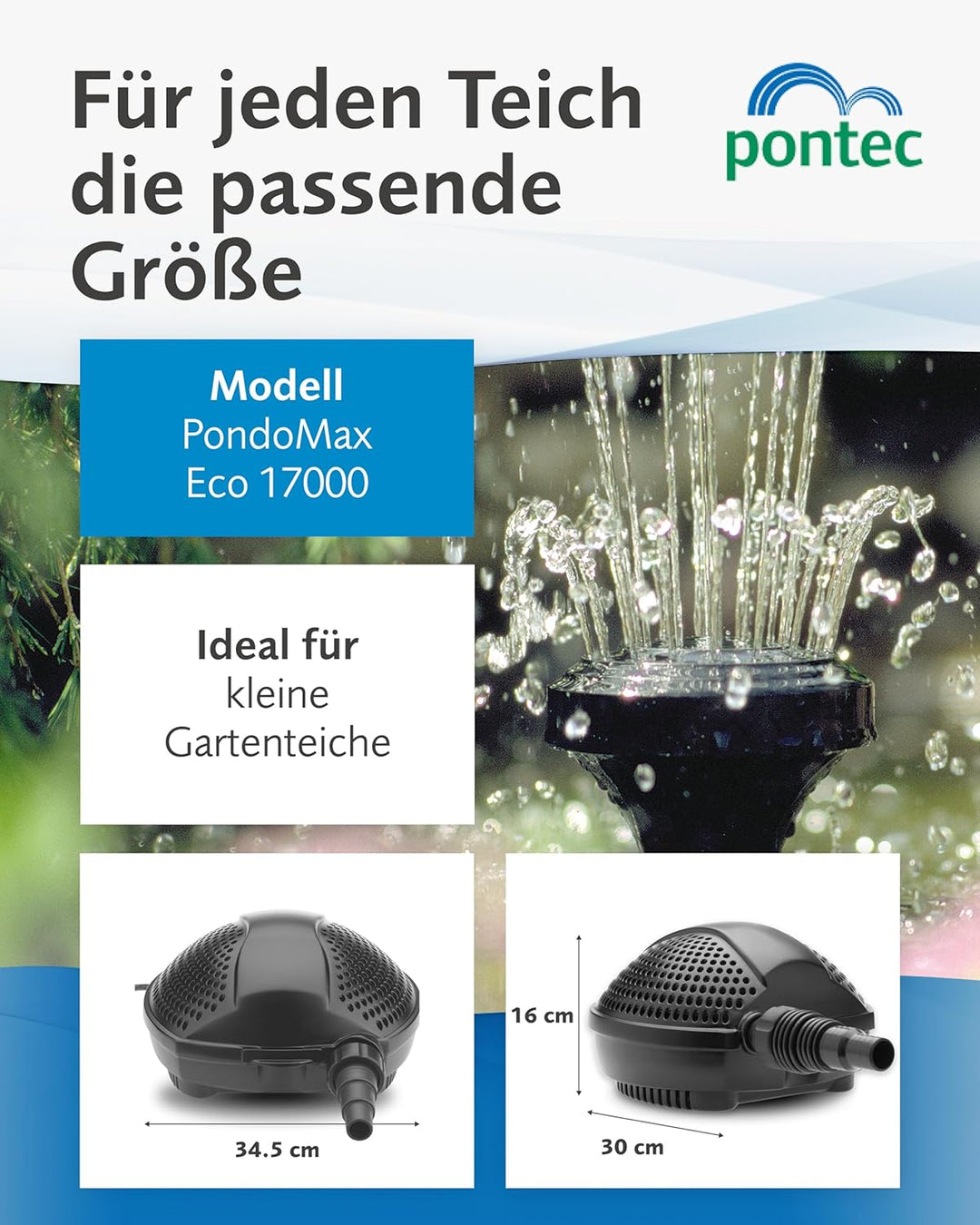 Pontec 56567 PondoMax Eco 17000 - Filter- und Bachlaufpumpe / energieeffiziente Pumpe für Bachläufe