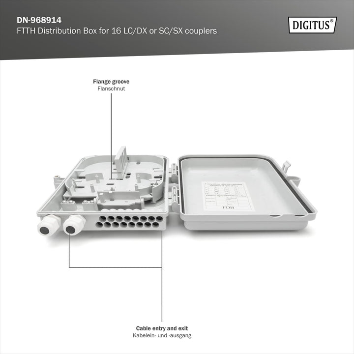 DIGITUS Outdoor FTTH Distributions Box - 16x LC/Duplex oder 16x SC/Simplex - IP65 Schutzklasse - Gla