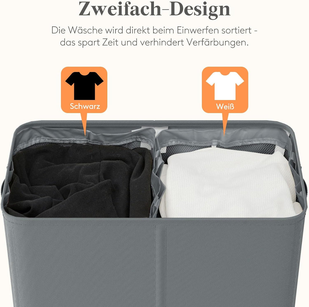 Lifewit 145L Wäschekorb 2 Fächer, Wäschesammler mit Deckel, Wäschekorb Wäschekörbe Gross 2 Abnehmbar