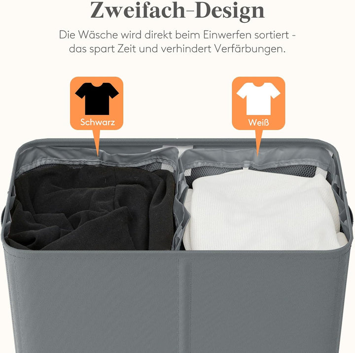 Lifewit 145L Wäschekorb 2 Fächer, Wäschesammler mit Deckel, Wäschekorb Wäschekörbe Gross 2 Abnehmbar