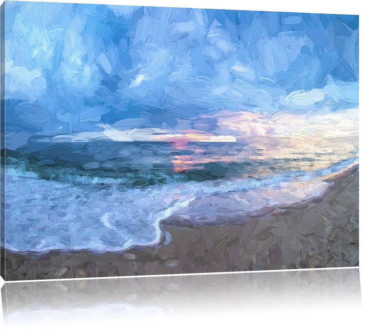 Pixxprint Strandufer Kunst als Leinwandbild/Grösse: 100x70 / Wandbild/Kunstdruck/fertig bespannt, 10