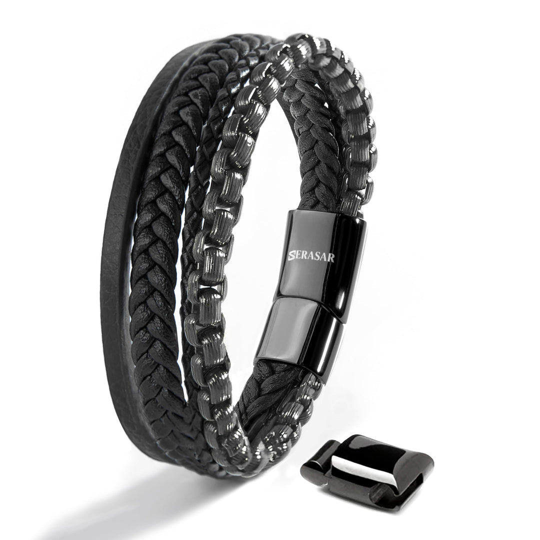 SERASAR Premium Lederarmband für Männer | Magnetverschluss aus Edelstahl in Schwarz, Silber &amp; Gold |