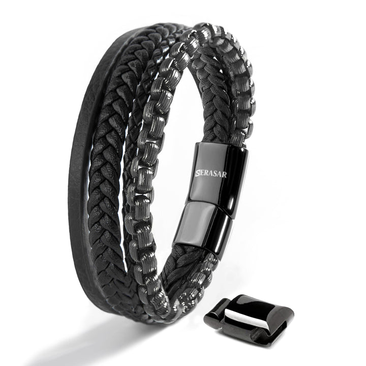 SERASAR Premium Lederarmband für Männer | Magnetverschluss aus Edelstahl in Schwarz, Silber &amp; Gold |