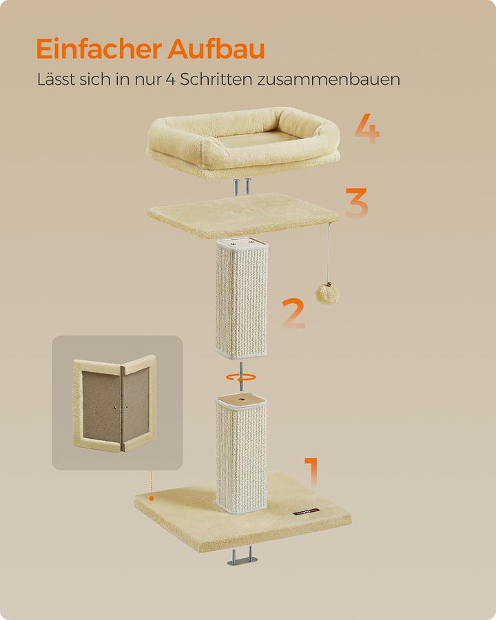 Feandrea Kratzbaum, Katzenbaum mit 40 x 30 cm Plattform aus Plüsch, Kratzstamm, Katzenkratzbaum, 71