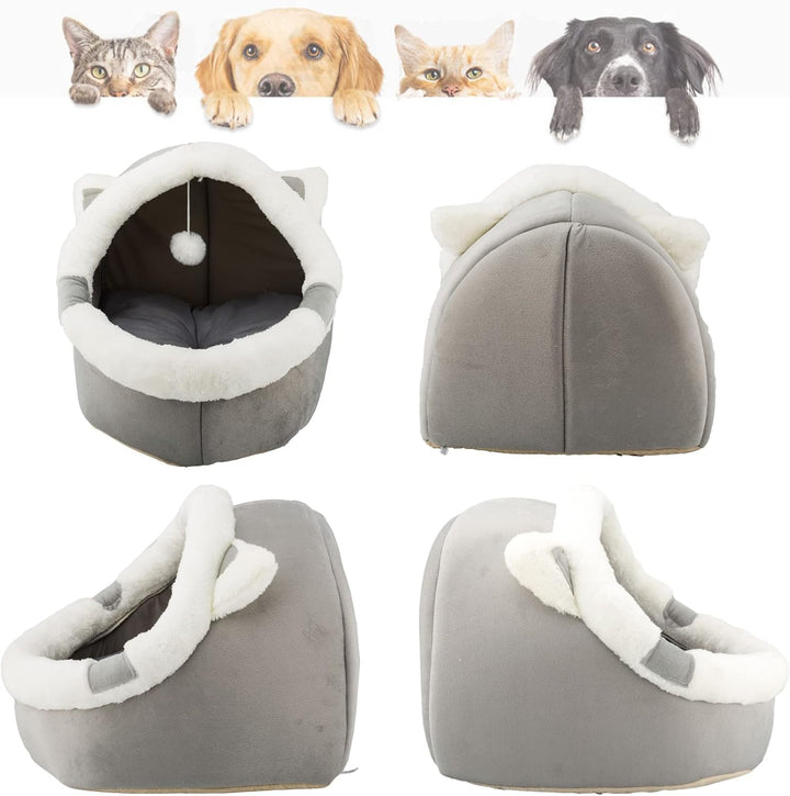 Katzenbetten für den Innenbereich mit hängendem Spielzeug, kleines Hundehöhlenbett mit Anti-Rutsch,