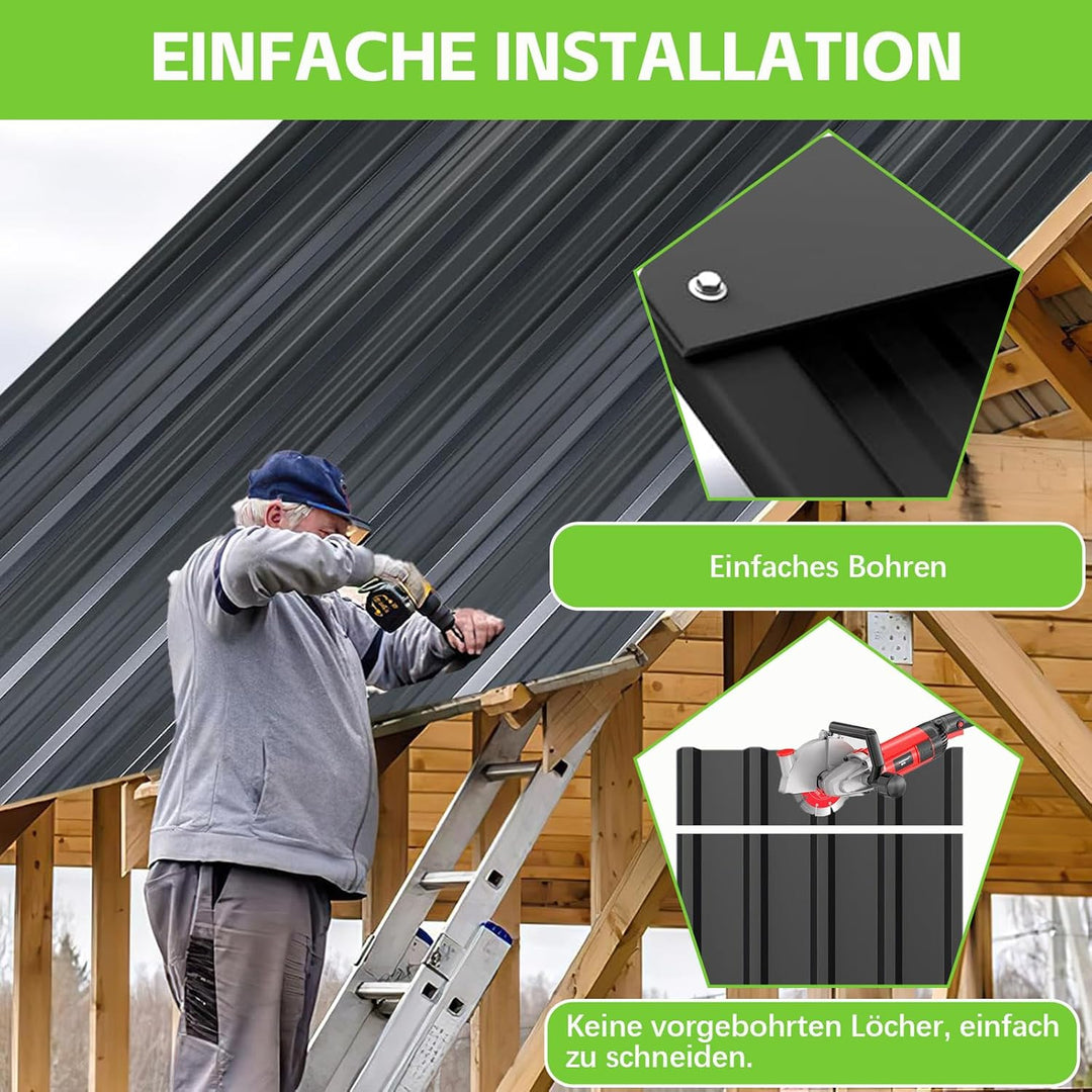 12er Set Profilblech Trapezblech, 115x45cm (6,21m²) Verzinkt Metall Dachplatten Wellblechplatten, Sc
