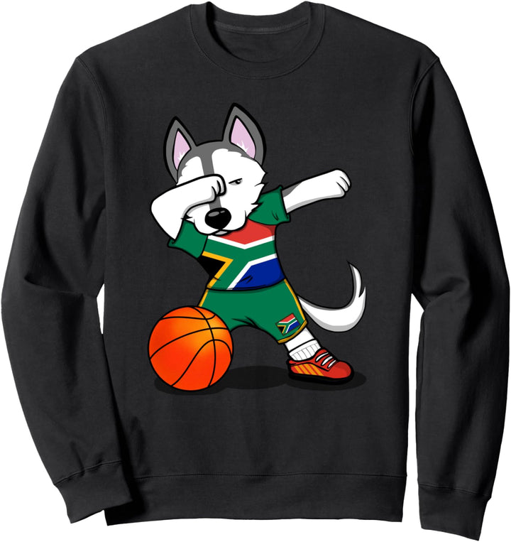 Dabbing Husky Hund Südafrika Basketball Mannschaft Flagge Sweatshirt
