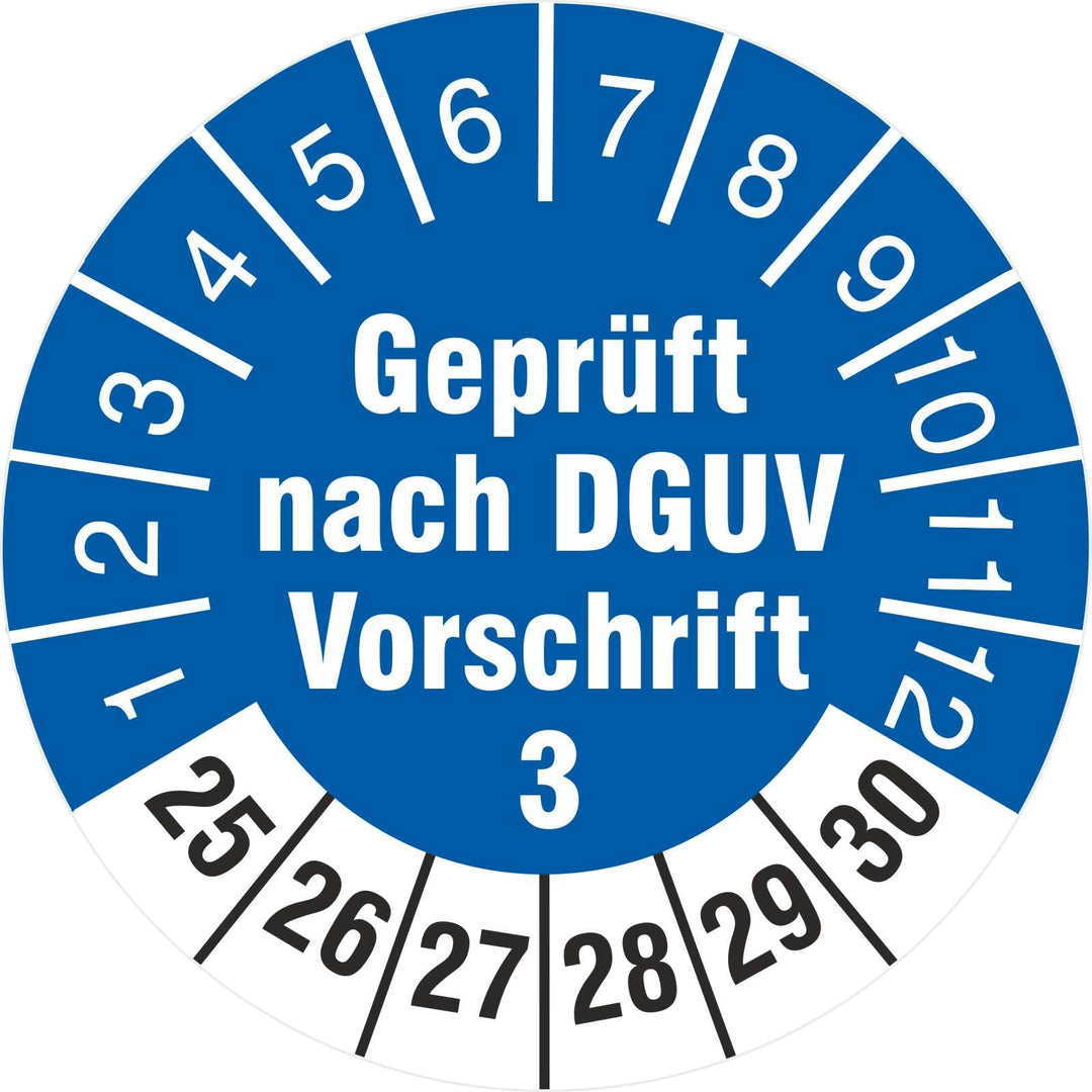 2500 Prüfplaketten 30 mm geprüft nach DGUV Vorschrift 3 2025-2030 Prüfetiketten 2500 30mm Durchmesse